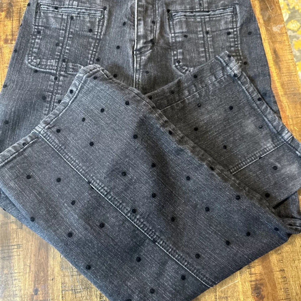 Anthropologie Pilcro Womens High Waist Wide Leg Cropped Black Polka Dot Jeans 26